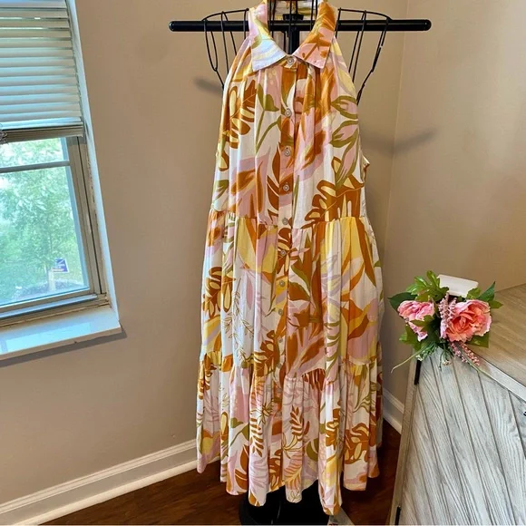 Nicole Miller Tropical Tiered Sleeveless Dress Size L - NEW - Picture 5 of 11